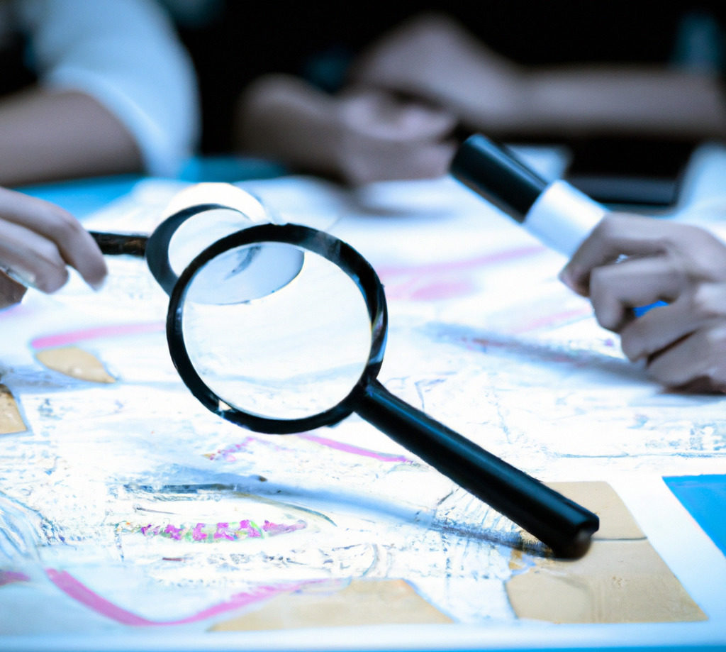 An image portraying a magnifying glass over a business roadmap or blueprint, symbolizing the focus on growth planning.